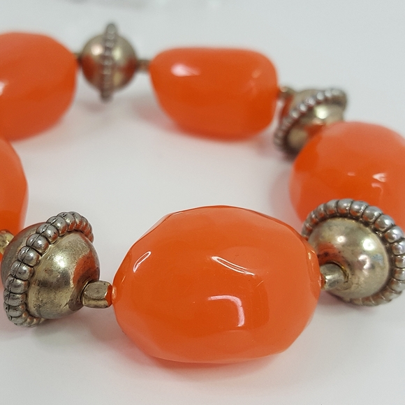 Vintage Elastic Orange-Gold Large Beaded Bracelet - Picture 4 of 6